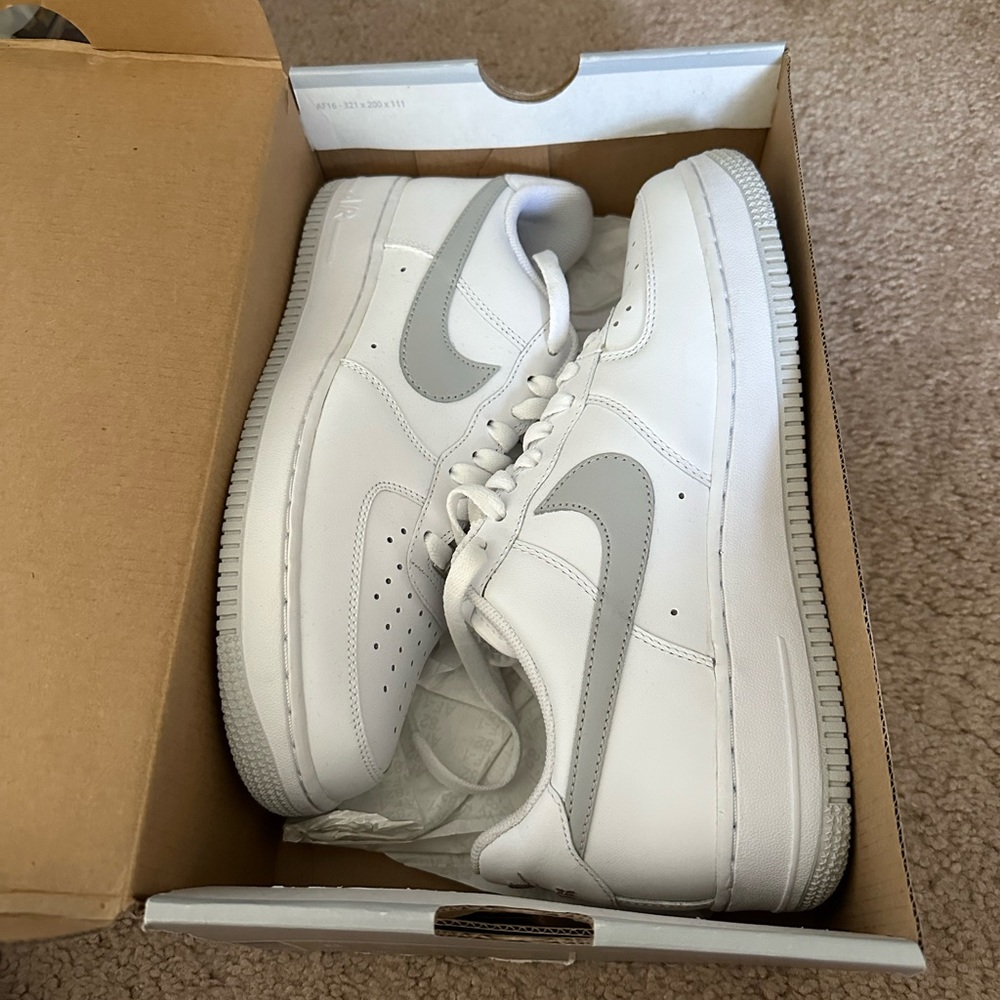 Grey and White Nike Air Force Ones